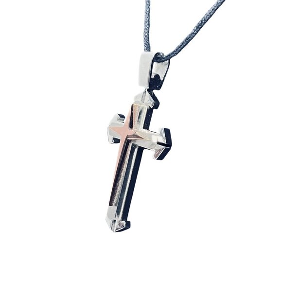 Men's Stainless Steel Two Tone Cross Pendant (6124) - Picture 3 of 5
